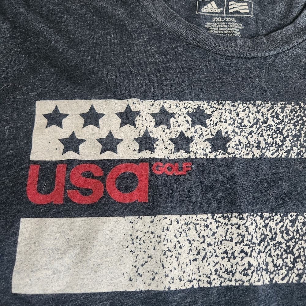 Adidas USA Golf Men's 2XL XXL‎ T-Shirt Flag Logo Short Sleeve Blue Tee Casual - Picture 3 of 8